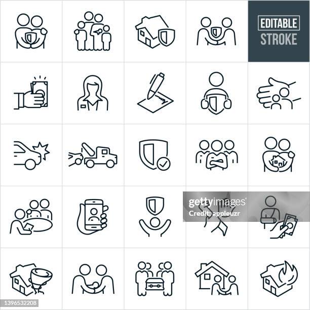 insurance thin line icons - editable stroke - tow truck icons stock illustrations