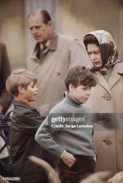 Queen Elizabeth II and Prince Philip at the Badminton Horse Trials, UK, circa 1975.