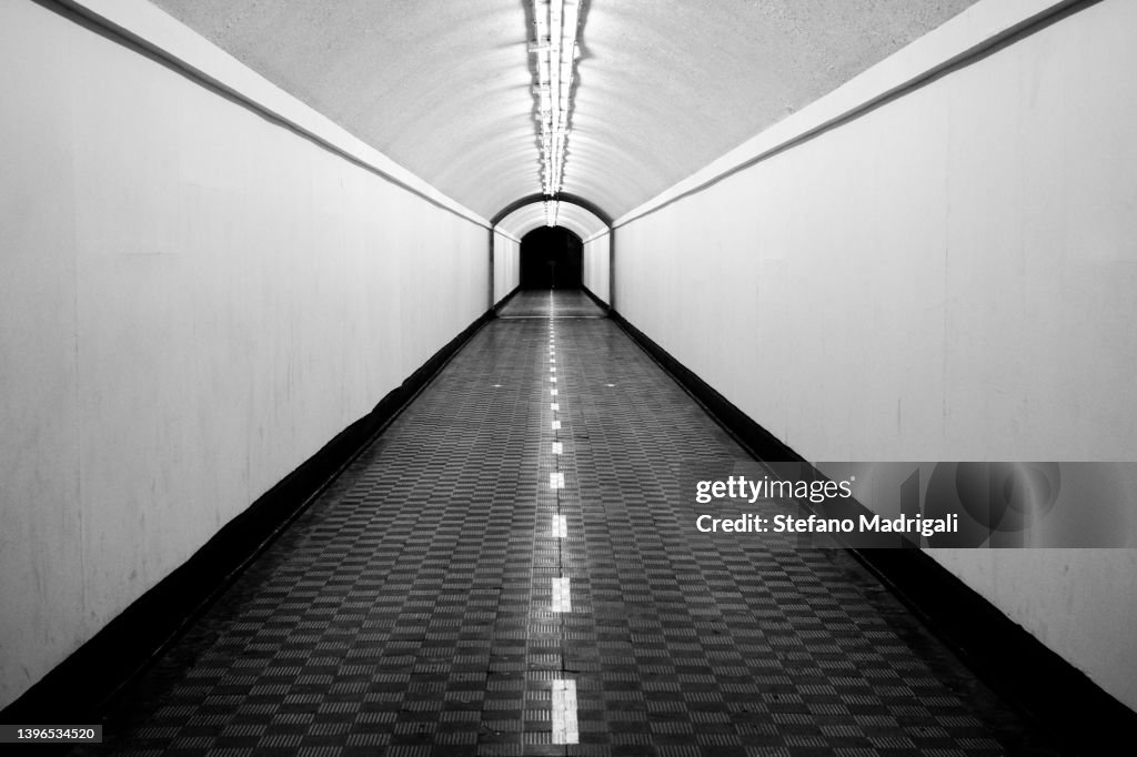 Empty corridor, underground walkway tunnel