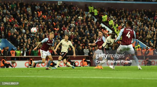 Sadio Mane of Liverpool scores the second goal making the score during the Premier League match between Aston Villa and Liverpool at Villa Park on...