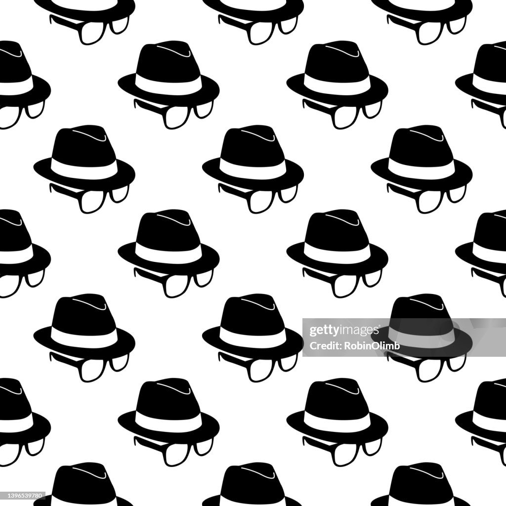 Hat With Horned Rimmed Glasses Seamless Pattern