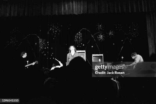 Members of the American Rock group the Doors perform onstage at Town Hall, Philadelphia, Pennsylvania, June 18, 1967. Pictured are, onstage from...