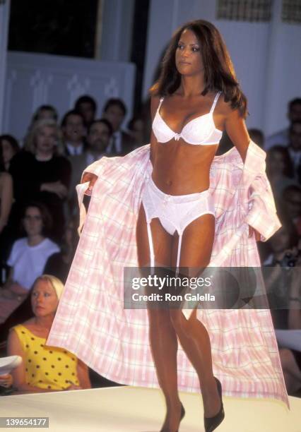 Model Veronica Webb walking down the runway at the First Annual Victoria's Secret Fashion Show on August 1, 1995 at The Plaza Hotel in New York City,...