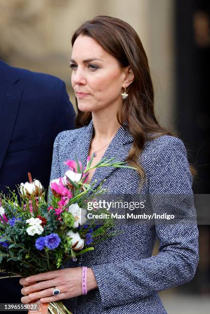 Catherine, Duchess of Cambridge attends the official opening of the Glade of Light Memorial at Manchester Cathedral on May 10, 2022 in Manchester,...