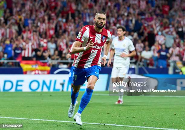 Yannick Carrasco of Club Atletico de Madrid celebrates after scoring goal during the La Liga Santander match between Club Atletico de Madrid and Real...