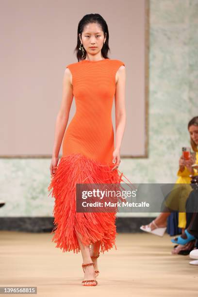 Model walks the runway during the Aje show during Afterpay Australian Fashion Week 2022 Resort '23 Collections at the Museum of Contemporary Art on...