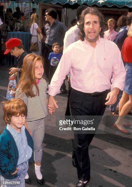 Actor Henry Winkler and kids Max Winkler and Zoe Winkler attend the "Oliver and Company" Burbank Premiere on November 6, 1988 at Walt Disney Studios...