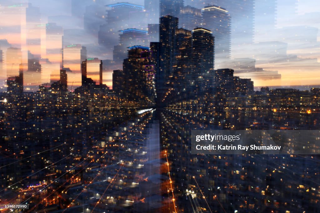 Astro Projection. Data Stream Transmittion From Creative Cityscapes