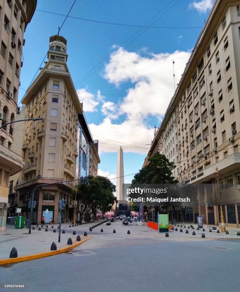 Street view of the Obelisco of Buenos Aires