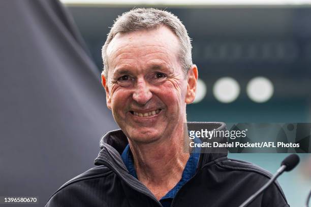 Neale Daniher looks on during the FightMND Launch Of The Big Freeze 8 Campaign at Melbourne Cricket Ground on May 11, 2022 in Melbourne, Australia.ʼ