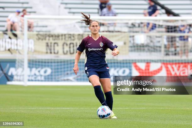 Kaleigh Kurtz of the North Carolina Courage plays the ball during the NWSL Challenge Cup Final between Washington Spirit and North Carolina Courage...
