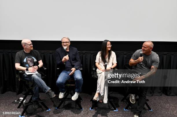 Steven Weintraub, David Fincher, Jennifer Yuh Nelson, and Tim Miller speak onstage during The Best Of with a sneak peek at 'Love, Death + Robots...