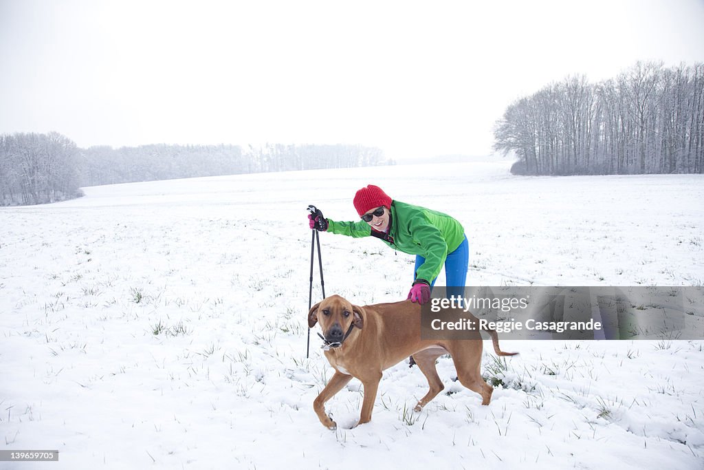 Nordic walking with pet dog