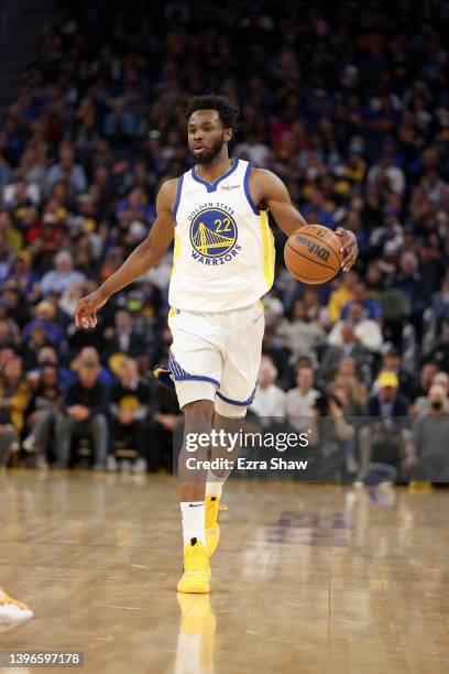 Andrew Wiggins of the Golden State Warriors in action against the Memphis Grizzlies during Game Four of the Western Conference Semifinals of the NBA...