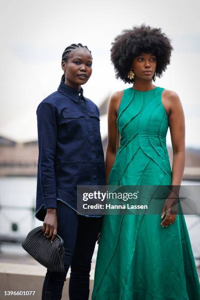 Aiyana Alexander wearing Aje Green long dress, Hanan Ibrahim wearing Bougessa, Nawal Sari wearing Aje and Poppylissnan bag and Malaan Ajang wearing...