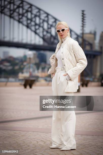 Beth Levis wearing DION LEE white outfit at Afterpay Australian Fashion Week 2022 on May 11, 2022 in Sydney, Australia.