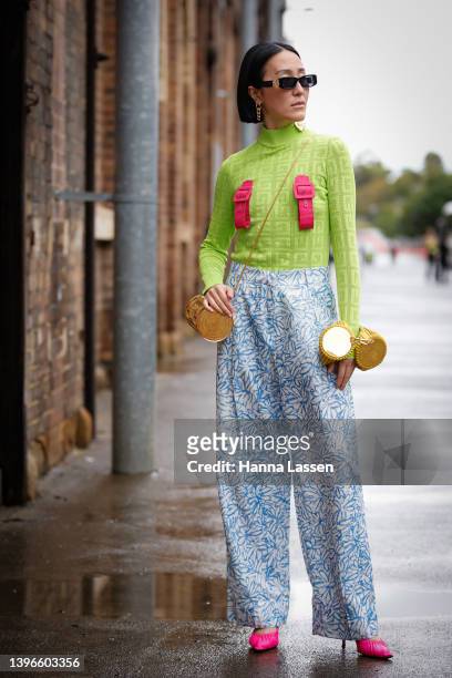 Charlene Davies wearing Givenchy top, Jacquemus pants, Jean Paul Gaultier clutch, Balenciaga heels and Culturesse jewellery at Afterpay Australian...