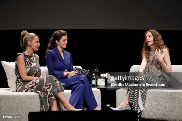Caitlin Judd, Anna Mackenzie and Designer Bianca Spender speak at the One on One with Bianca Spender Presented by Porsche during Afterpay Australian...