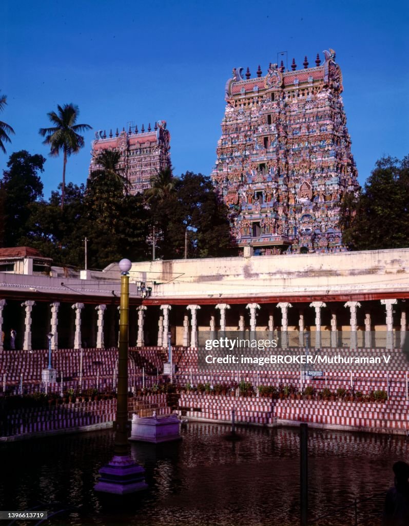 Meenakshi temple with golden lotus tank in Madurai, Tamil Nadu, India