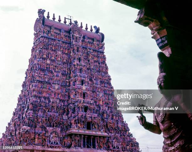 meenakshi temple south tower in madurai, tamil nadu, india - sri meenakshi hindu temple stock illustrations