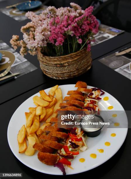 Flamenquin de salmorejo cordobes from Taberna La Oveja Negra of Grupo La Carboneria, on 10 May, 2022 in Cordoba, Andalusia, Spain. Cordoba's...