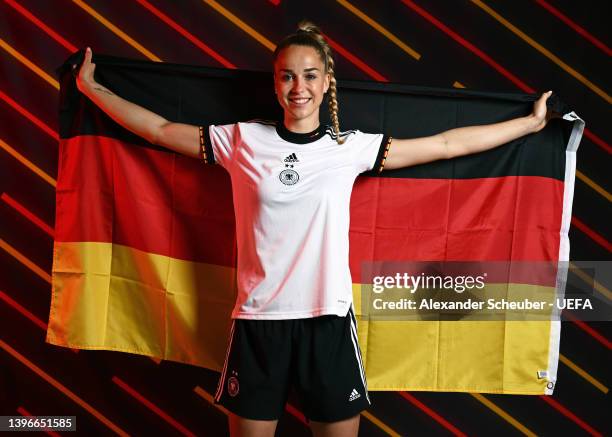 Giulia Gwinn of Germany poses for a portrait during the official UEFA Women's EURO 2022 portrait session on April 04, 2022 in Rheda-Wiedenbruck,...