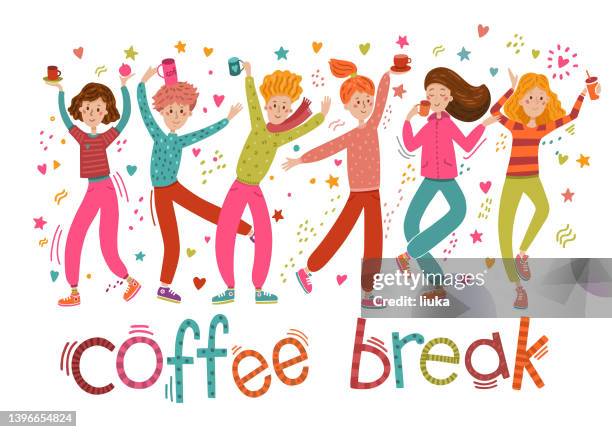 group of people happy at coffee break - women meeting lunch stock illustrations