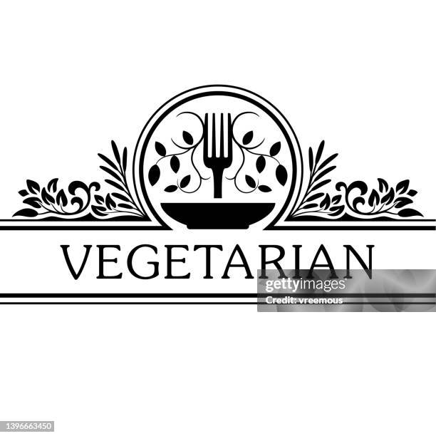 stockillustraties, clipart, cartoons en iconen met vegetarian and salad restaurant food menu logo - buffet