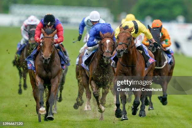 Tom Marquand riding Gaassee win The Sky Bet Race To The Ebor Jorvik Handicap at York Racecourse on May 11, 2022 in York, England.