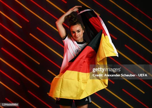 Lina Magullof Germany poses for a portrait during the official UEFA Women's EURO 2022 portrait session on April 04, 2022 in Rheda-Wiedenbruck,...