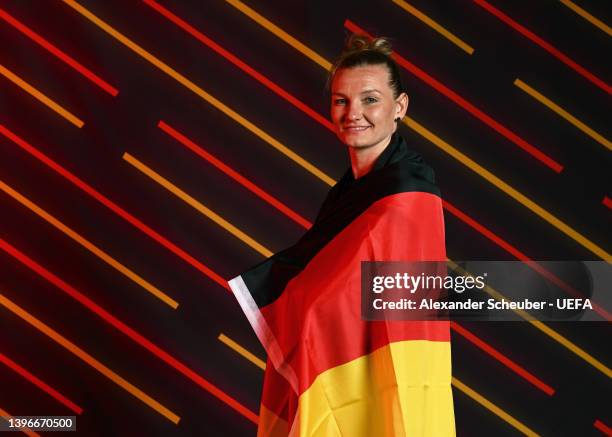 Alexandra Popp of Germany poses for a portrait during the official UEFA Women's EURO 2022 portrait session on April 04, 2022 in Rheda-Wiedenbruck,...