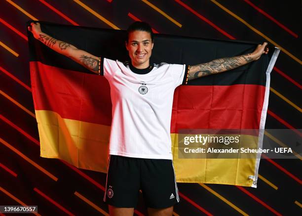 Dzsenifer Marozsan of Germany poses for a portrait during the official UEFA Women's EURO 2022 portrait session on April 04, 2022 in...