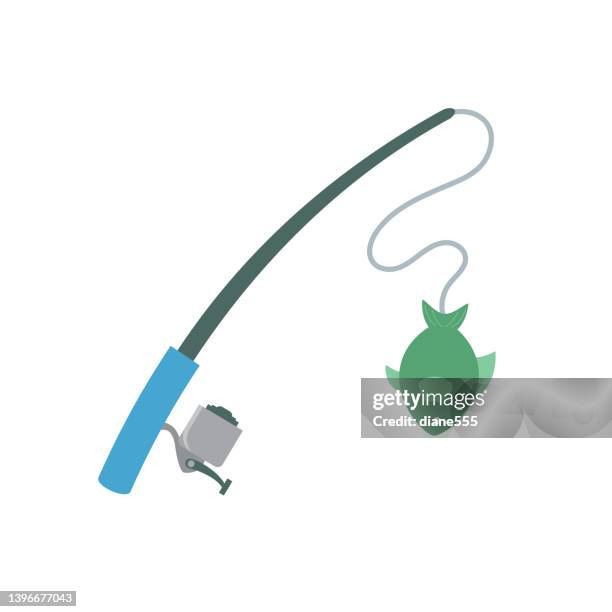 ilustrações de stock, clip art, desenhos animados e ícones de fishing rod - cute simple flat color fishing icon - cana de pesca