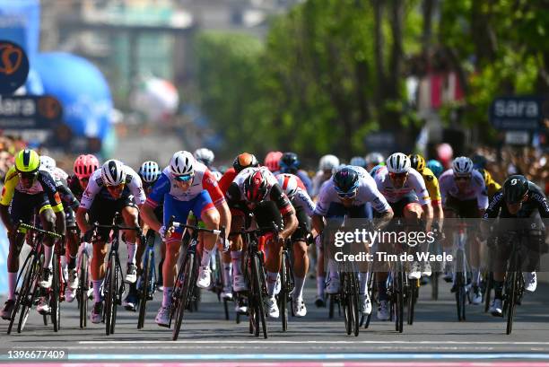 Hailu Biniam Girmay of Eritrea and Team Intermarché - Wanty - Gobert Matériaux, Davide Ballerini of Italy and Team Quick-Step - Alpha Vinyl, Arnaud...