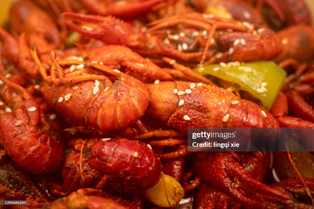 Red crayfish when cooked
