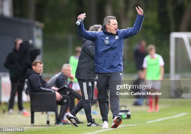 Assistant Coach Hanno Balitsch of Germany reacts during the international friendly match between Denmark U19 and Germany U19 at DS Arena on May 11,...