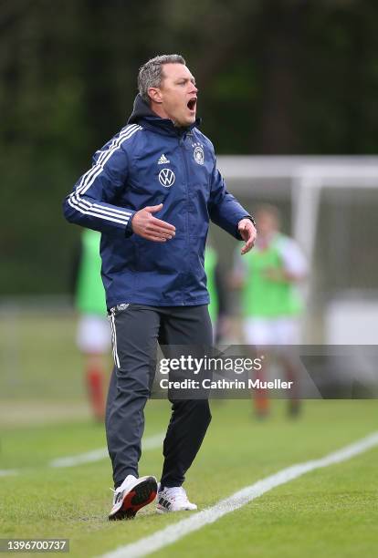 Assistant Coach Hanno Balitsch of Germany reacts during the international friendly match between Denmark U19 and Germany U19 at DS Arena on May 11,...