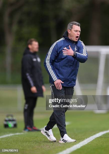 Assistant Coach Hanno Balitsch of Germany reacts during the international friendly match between Denmark U19 and Germany U19 at DS Arena on May 11,...