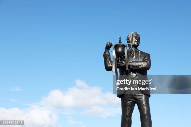General view of the Jim McLean statue outside the stadium prior to the Cinch Scottish Premiership match between Dundee United and Celtic at Tannadice...
