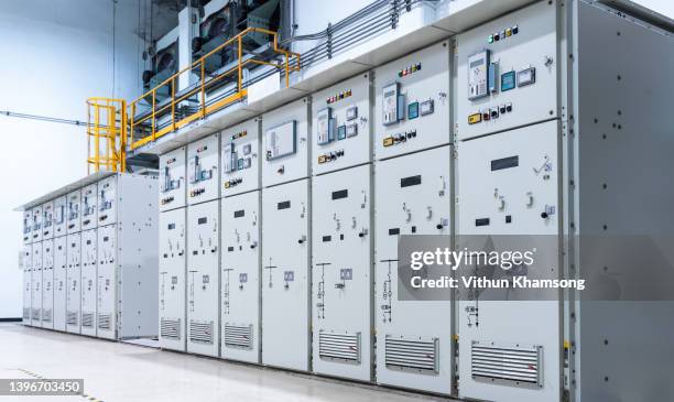 switchgear electrical energy distribution at substation room, relay protection system electrical panel, medium voltage switchgear.power plant. - transformer stock pictures, royalty-free photos & images