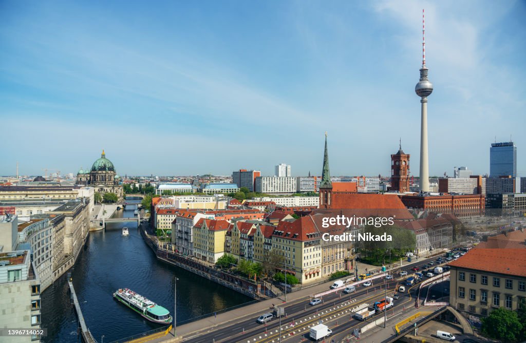 Berlin, Germany skyline on the Spree River with TV Tower