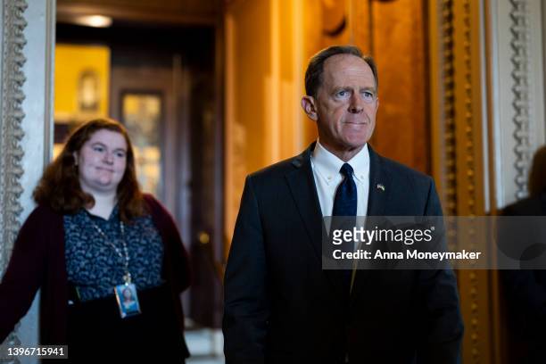 Sen. Pat Toomey walks out of the Senate Chambers during a series of votes in the U.S. Capitol Building on May 11, 2022 in Washington, DC. Later today...