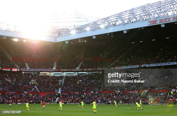 General view of play during the FA Youth Cup Final match between Manchester United and Nottingham Forest at Old Trafford on May 11, 2022 in...