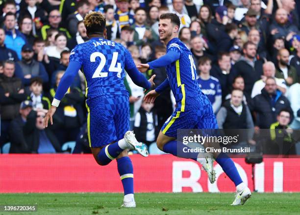 Mason Mount of Chelsea celebrates after scoring their side's first goal during the Premier League match between Leeds United and Chelsea at Elland...