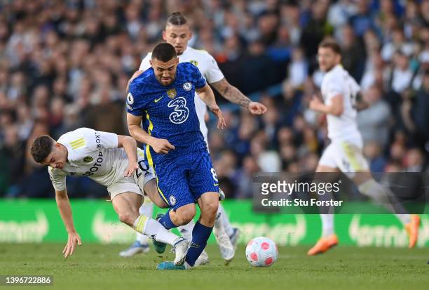 Mateo Kovacic of Chelsea is fouled by Daniel James of Leeds United leading to a red card being shown during the Premier League match between Leeds...