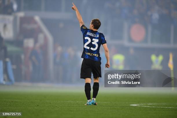 Nicolò Barella of FC Internazionale celebrates after scoring goal 0-1 during the Coppa Italia Final match between Juventus and FC Internazionale at...