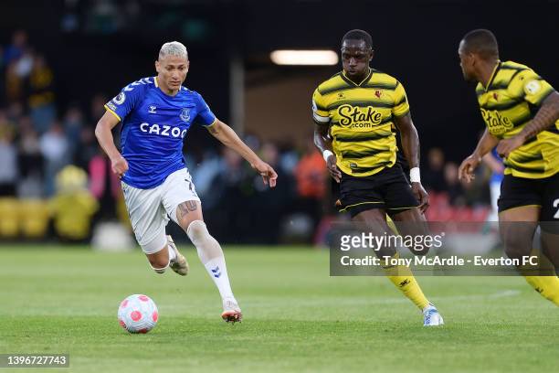 Richarlison of Everton during the Premier League match between Watford and Everton at Vicarage Road on May 11, 2022 in Liverpool, England.