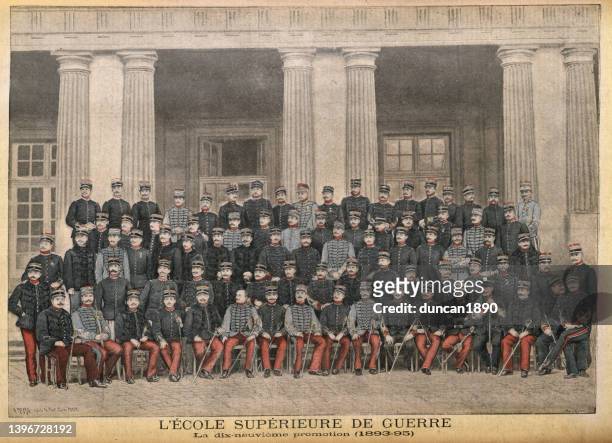 group of french officers, military school, 1890s, 19th century - french army stock illustrations
