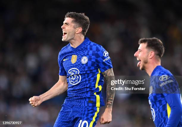 Christian Pulisic of Chelsea celebrates after scoring their side's second goal during the Premier League match between Leeds United and Chelsea at...