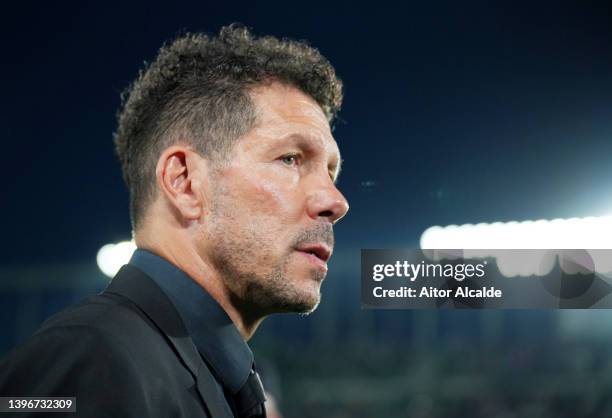 Diego Simeone, Head Coach of Atletico Madrid looks on prior to the La Liga Santander match between Elche CF and Club Atletico de Madrid at Estadio...